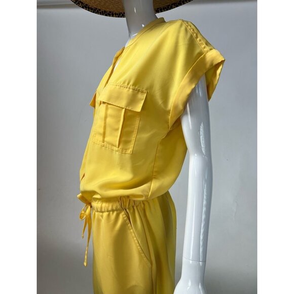 Vintage Metrostyle Womens Jumpsuit Yellow Elastic Waist Buttons Drawstring M - Picture 5 of 12